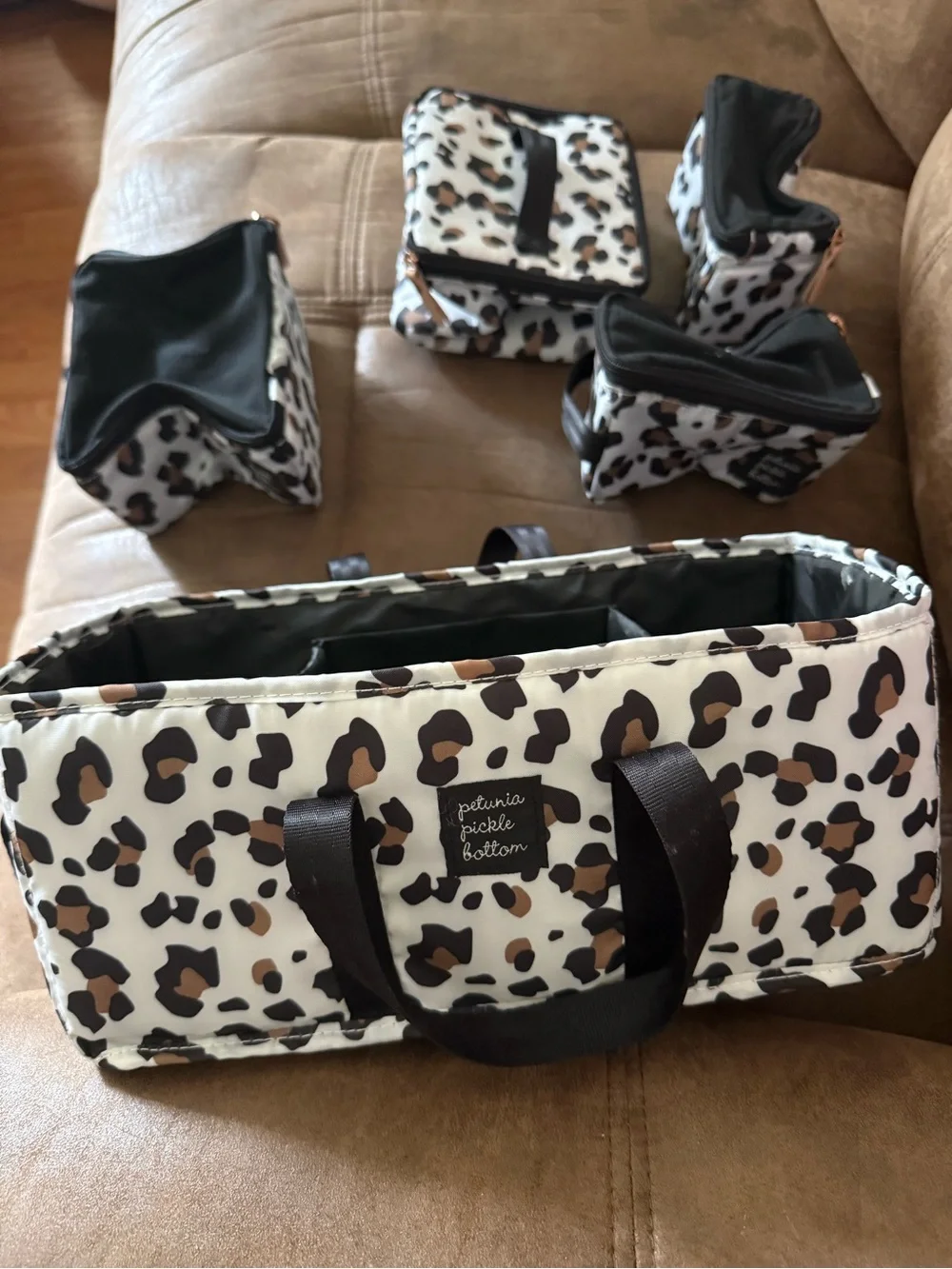 Leopard Print Organizer Tote in Brown and Black